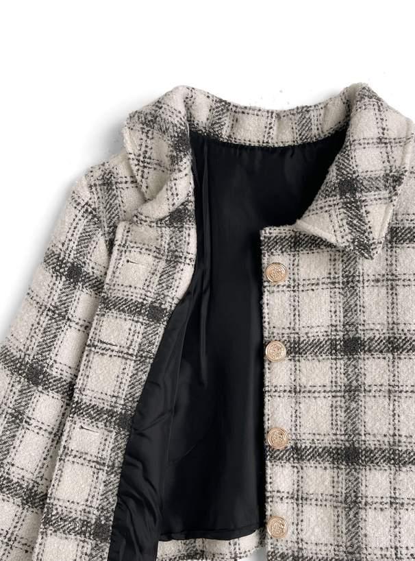 リボン付きチェック柄ツイードジャケット[tw1251] | レディース