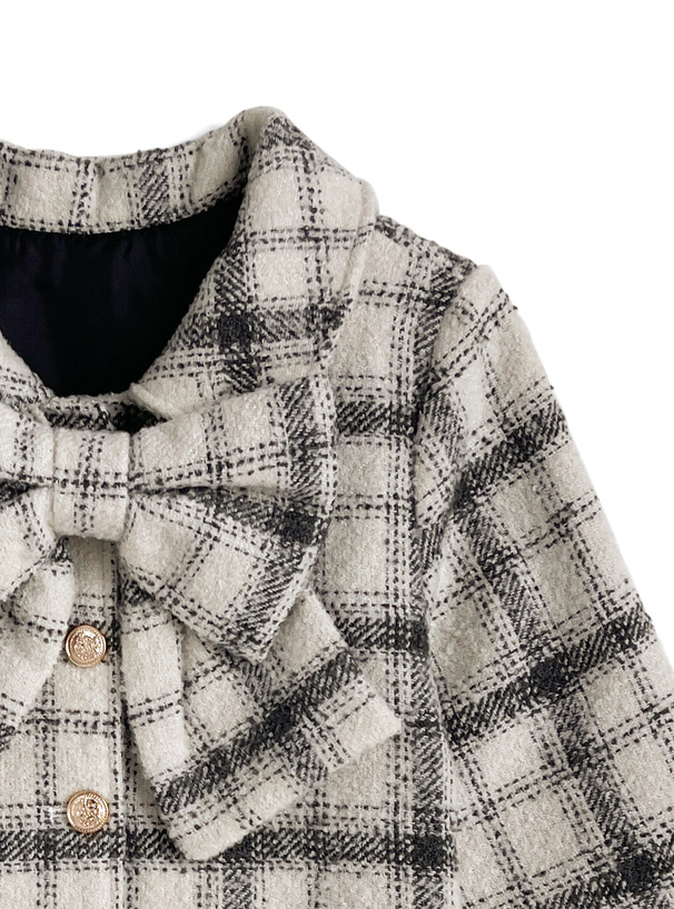 リボン付きチェック柄ツイードジャケット[tw1251] | レディース