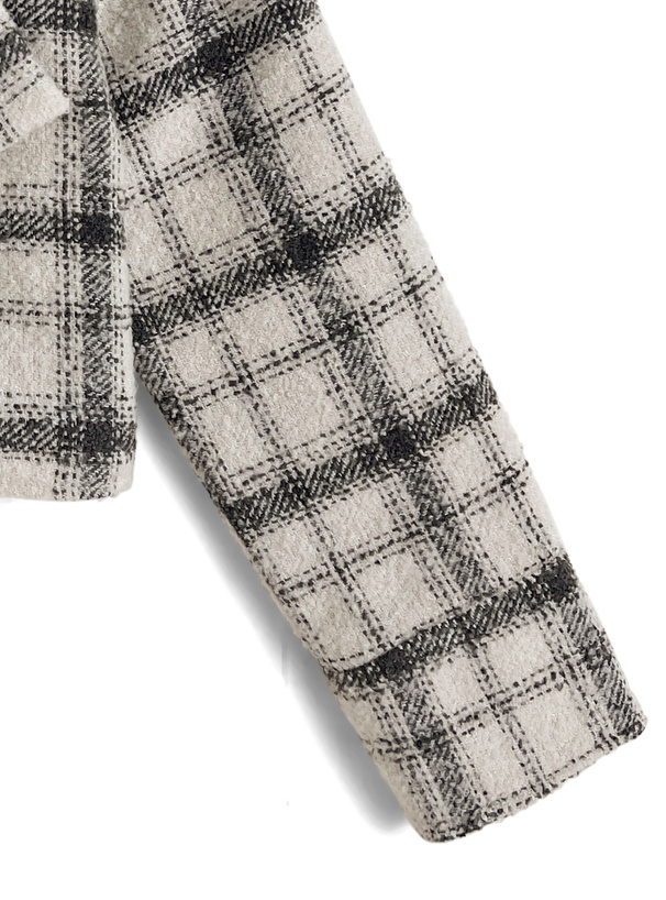 リボン付きチェック柄ツイードジャケット[tw1251] | レディース