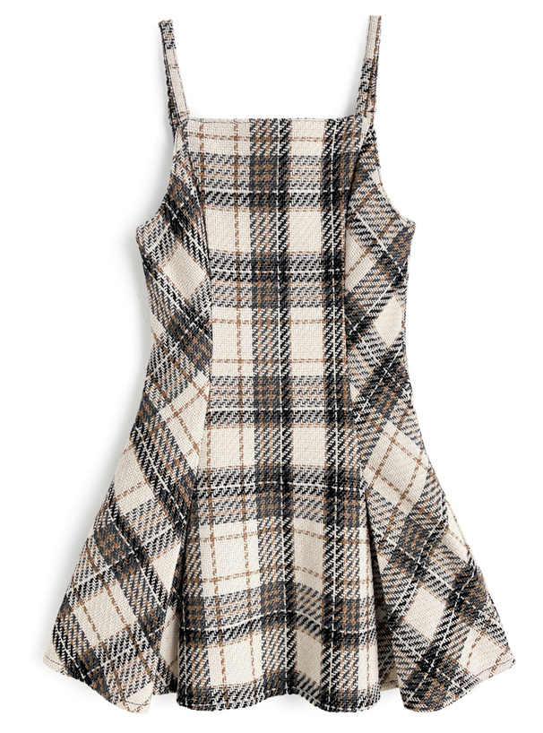 チェック柄ツイードキャミソールフレアミニワンピース[tw1252]