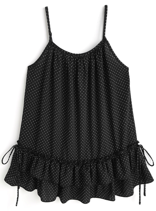 タイ付きドット柄フリルキャミソール×カーディガンアンサンブル