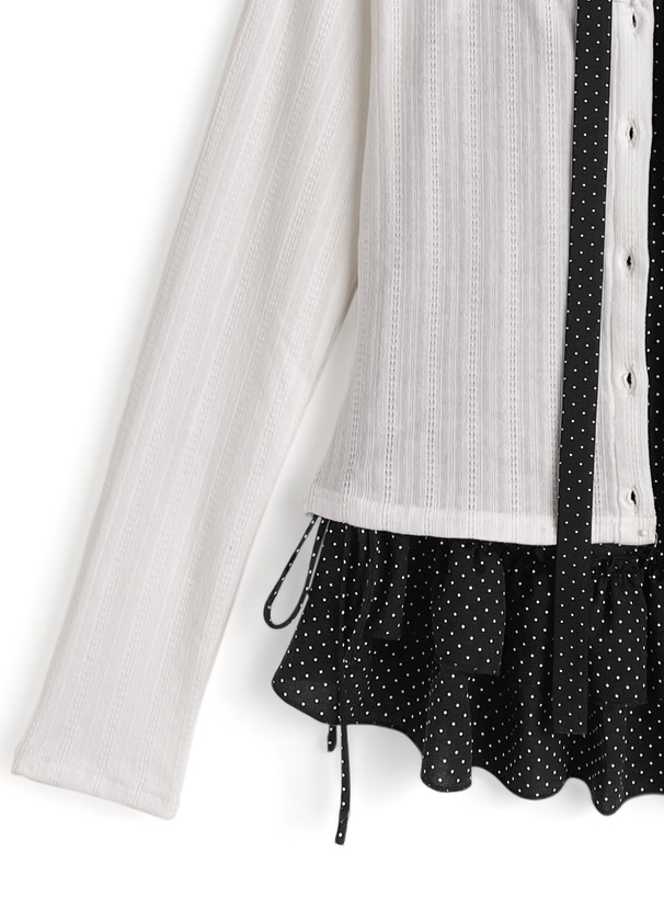 タイ付きドット柄フリルキャミソール×カーディガンアンサンブル