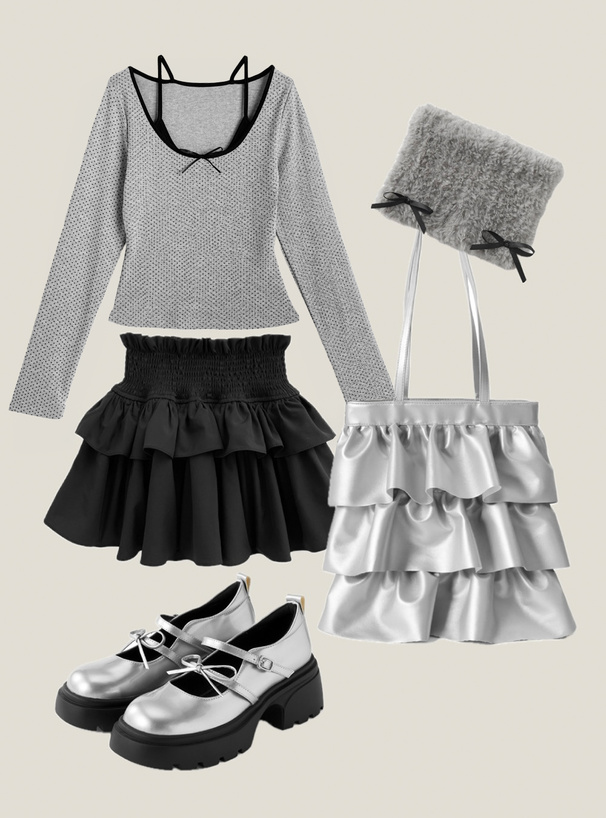 ドット柄レイヤード風トップス