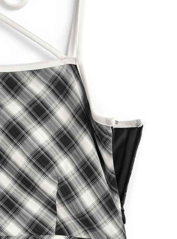 チェック柄ホルターネックワンピース×シアーボレロアンサンブル