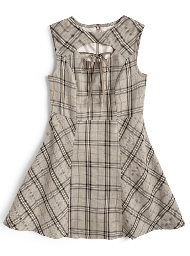 チェック柄フロントオープンノースリーブミニワンピース