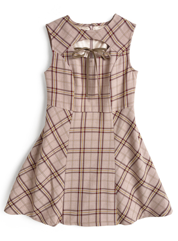 チェック柄フロントオープンノースリーブミニワンピース