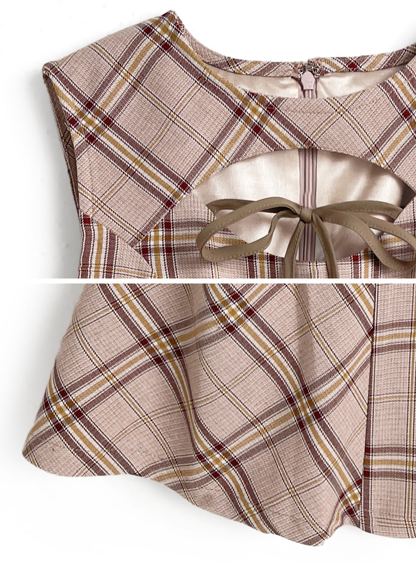 チェック柄フロントオープンノースリーブミニワンピース