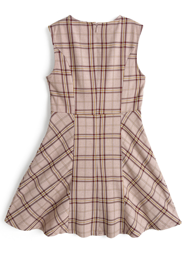 チェック柄フロントオープンノースリーブミニワンピース