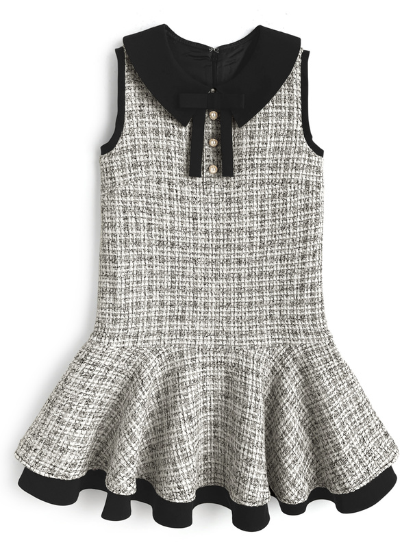 リボンツイードノースリーブミニワンピース[tw1268]