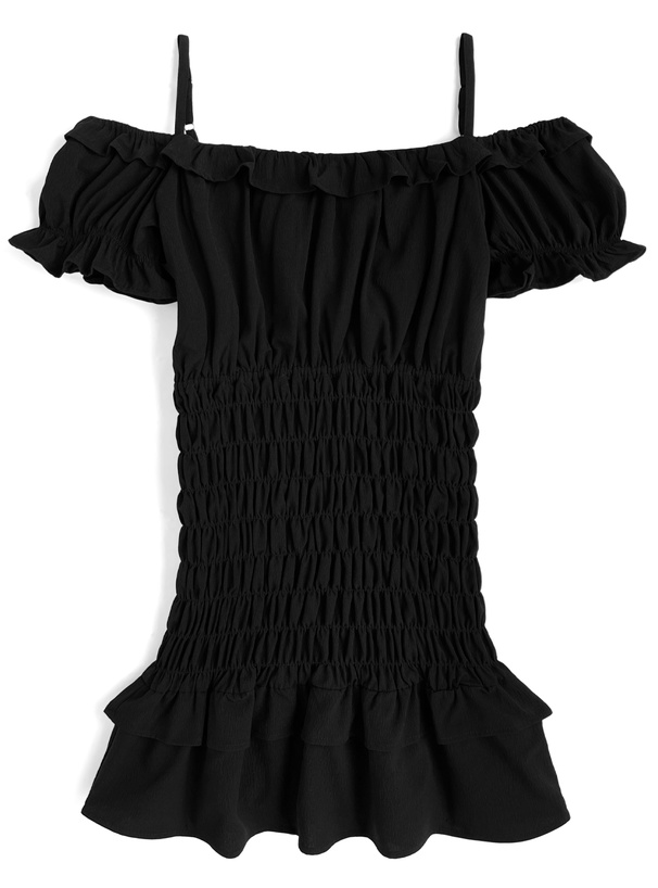 シャーリングフリルオフショルダーミニワンピース