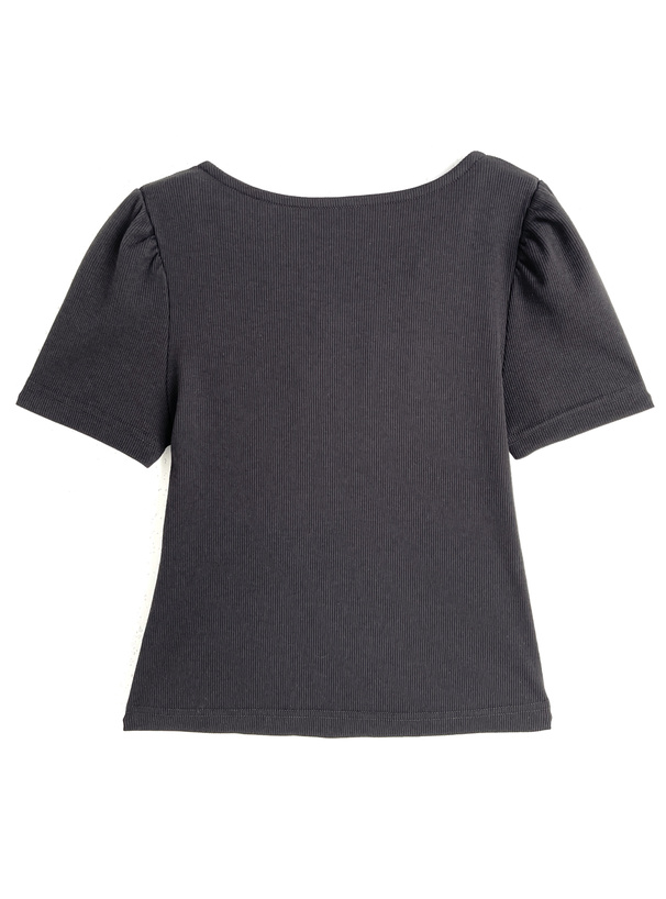 チェック柄リボンドッキングリブトップス