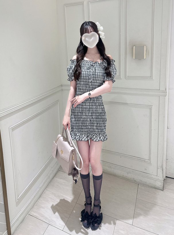 2Wayチェック柄シャーリングホルターネックミニワンピース