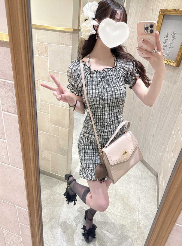 2Wayチェック柄シャーリングホルターネックミニワンピース