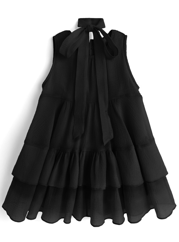 タイ付きノースリーブシアーティアードチュニック