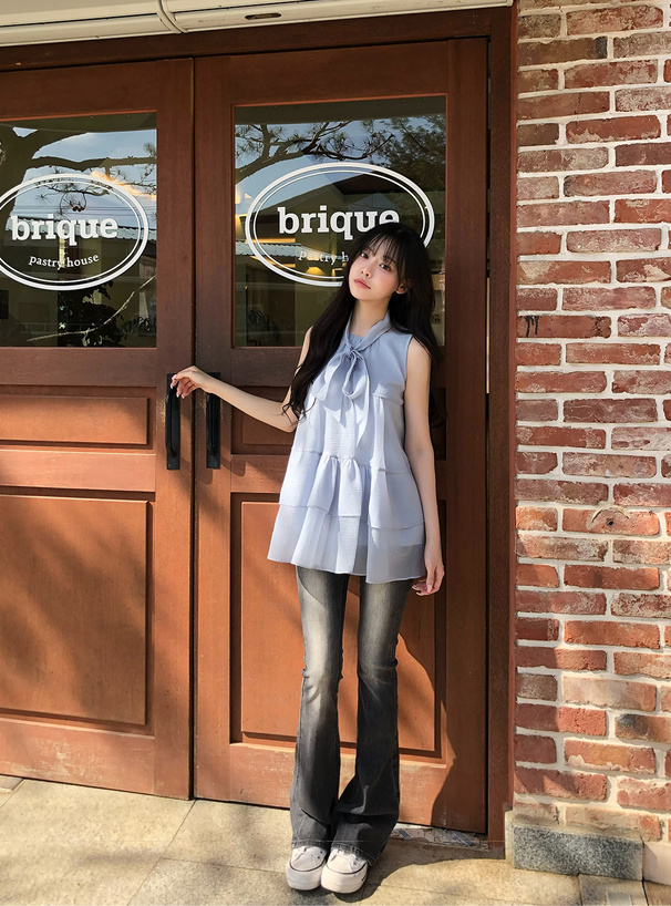 タイ付きノースリーブシアーティアードチュニック