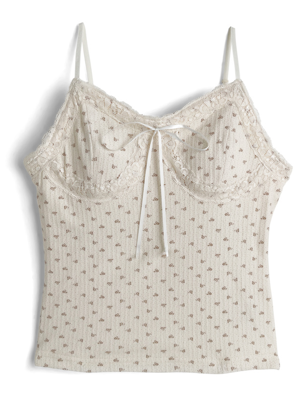 カップ付き小花柄リボンレースキャミソール