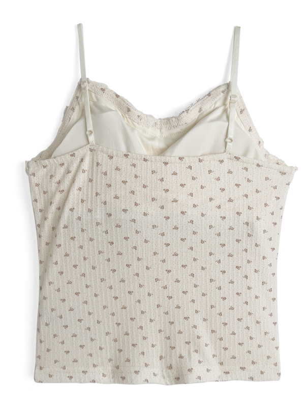 カップ付き小花柄リボンレースキャミソール