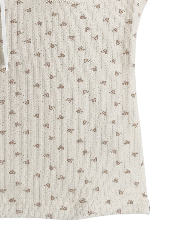 カップ付き小花柄リボンレースキャミソール