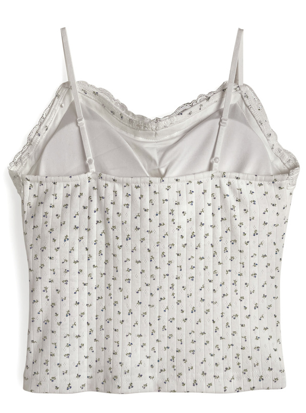 カップ付き小花柄リボンレースキャミソール