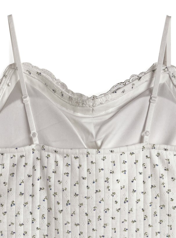 カップ付き小花柄リボンレースキャミソール