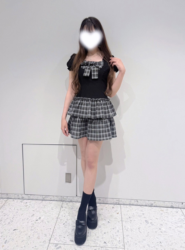 チェック柄ドッキングリボンティアードミニワンピース