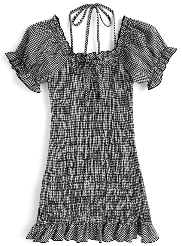 2Wayギンガムチェック柄シャーリングホルターネックミニワンピース