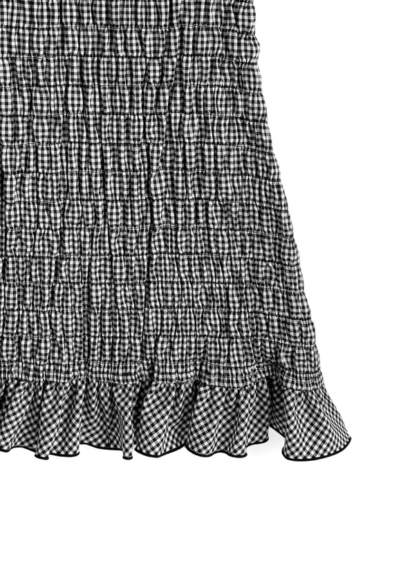2Wayギンガムチェック柄シャーリングホルターネックミニワンピース