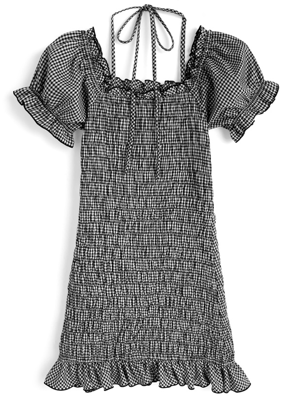2Wayギンガムチェック柄シャーリングホルターネックミニワンピース