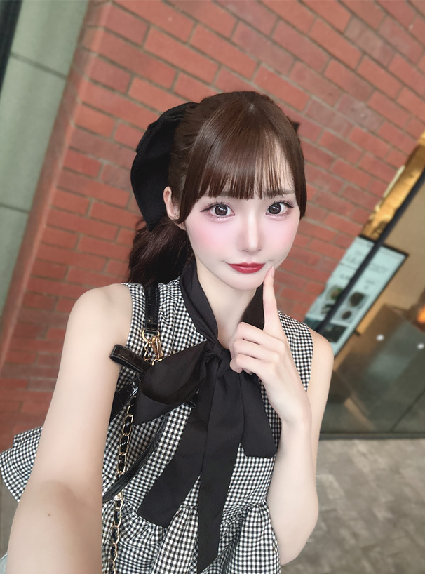 チェック柄リボンウェーブフリルノースリーブブラウス[tw1319