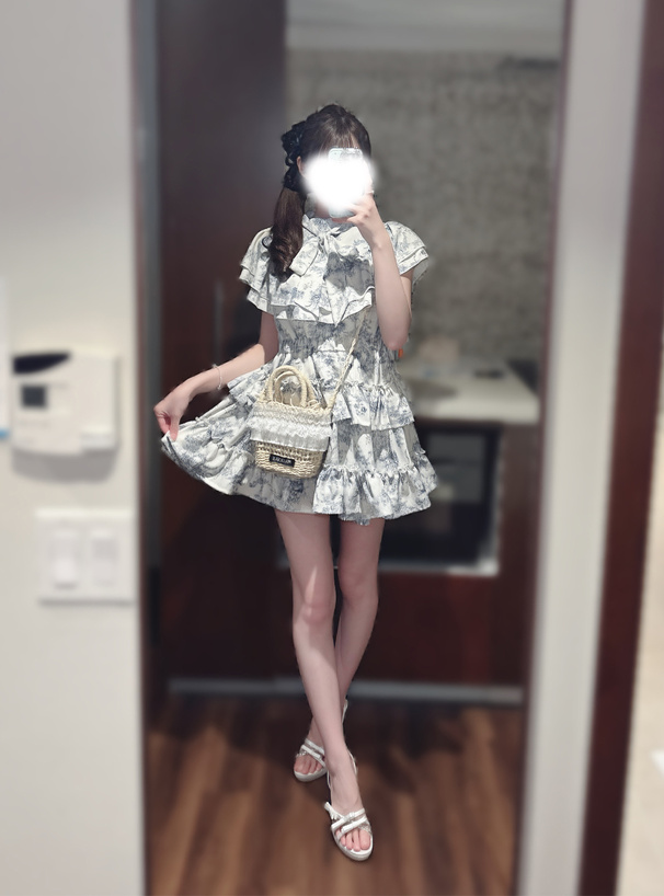 花柄リボンティアードフリルミニワンピース