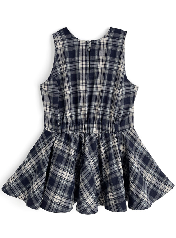 チェック柄リボンノースリーブペプラムトップス