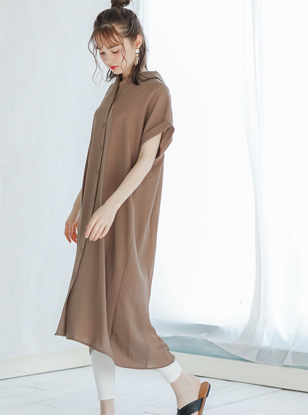 バックプリーツシャツワンピース