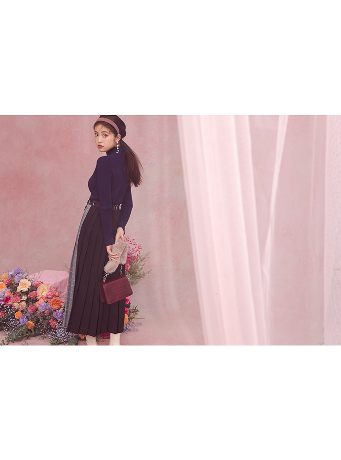 今田美桜 プリーツ切り替えチェックラップスカート