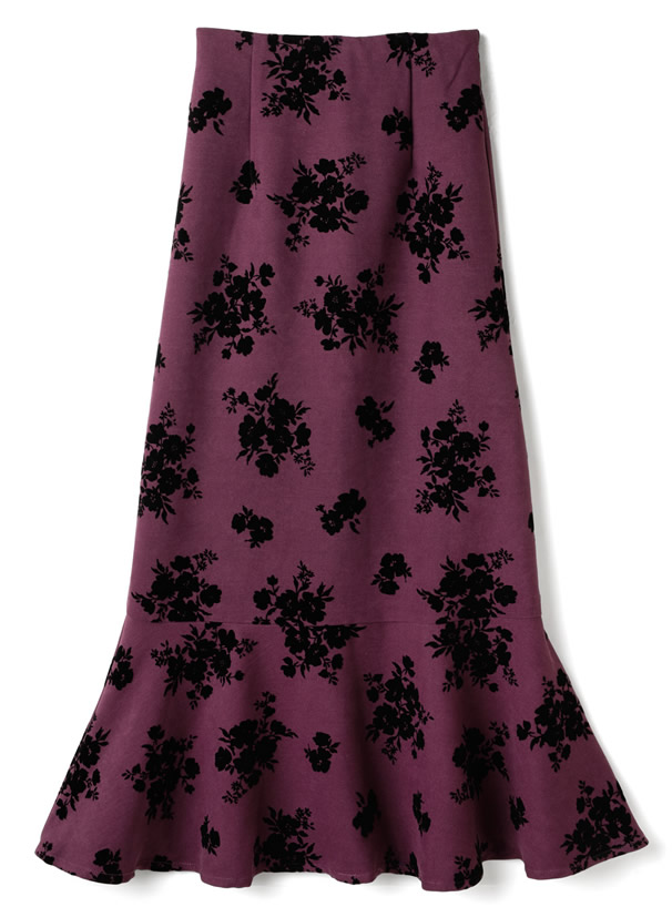 花柄フロッキーペプラムマーメードスカート