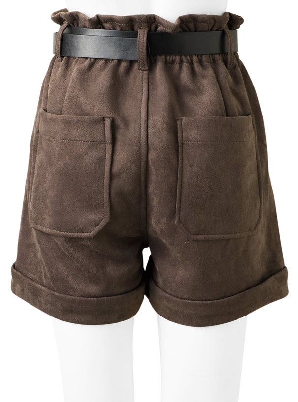 ベルト付きハイウエストロールアップショートパンツ