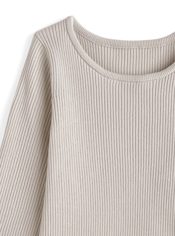 袖チュールリブニットトップス