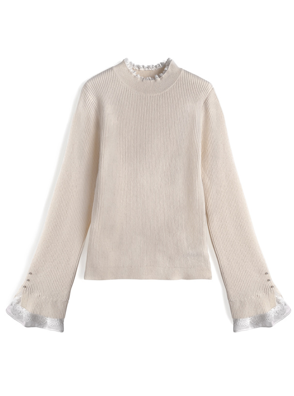 レース切替リブニットトップス