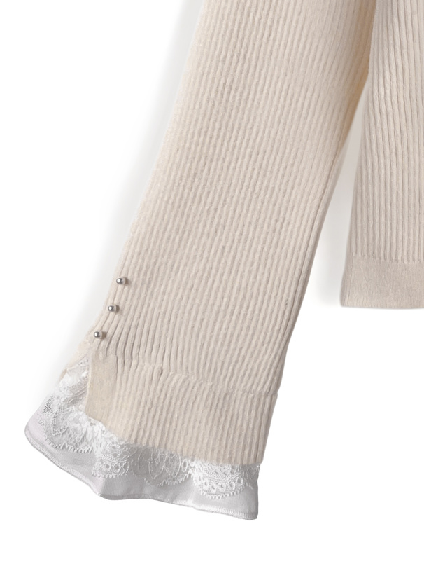 レース切替リブニットトップス