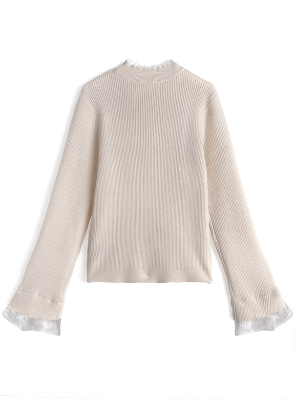 レース切替リブニットトップス