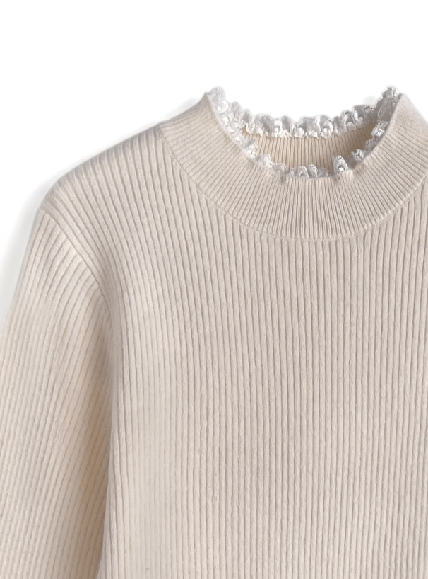 レース切替リブニットトップス