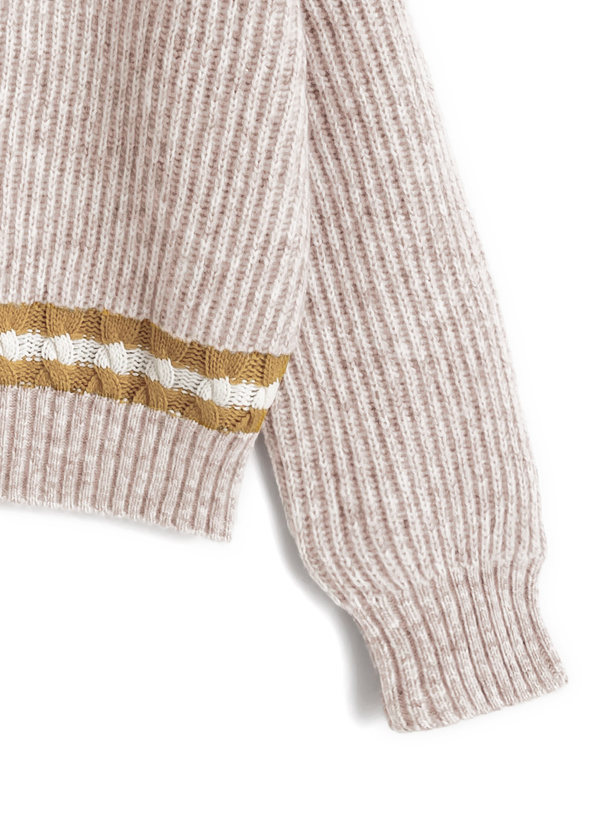 Vネック配色ラインリブニットトップス