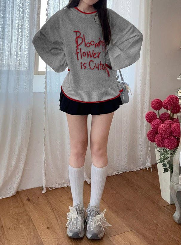 配色ロゴ刺繍ニットトップス[uf076] | レディースファッション通販の