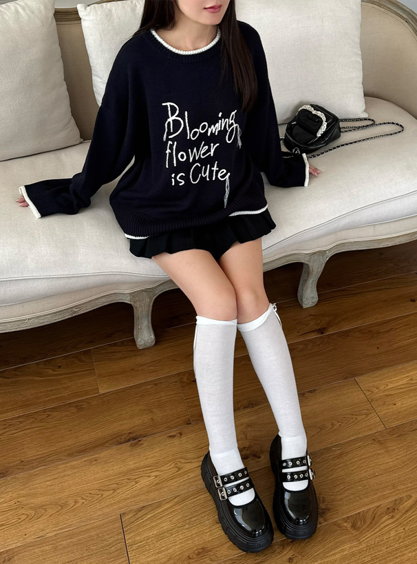 配色ロゴ刺繍ニットトップス[uf076] | レディースファッション通販の