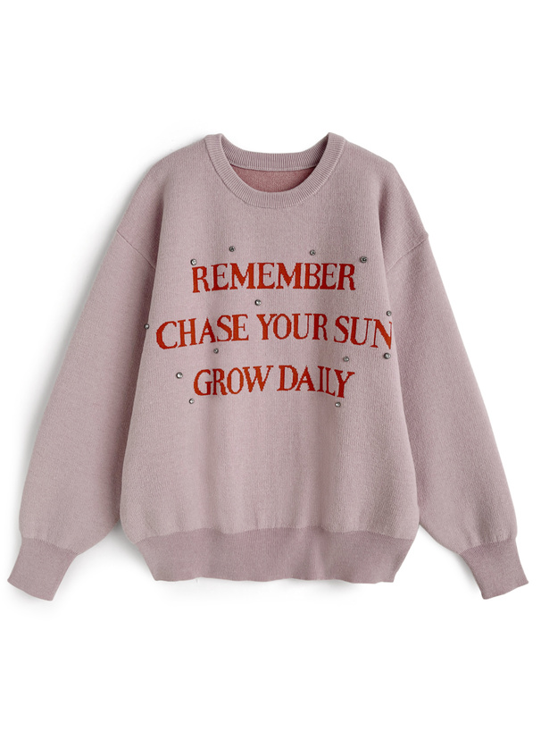 ロゴラインストーンニットトップス[uf081]