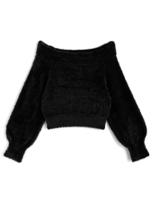 オフショルダーシャギーニットトップス