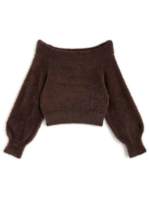 オフショルダーシャギーニットトップス