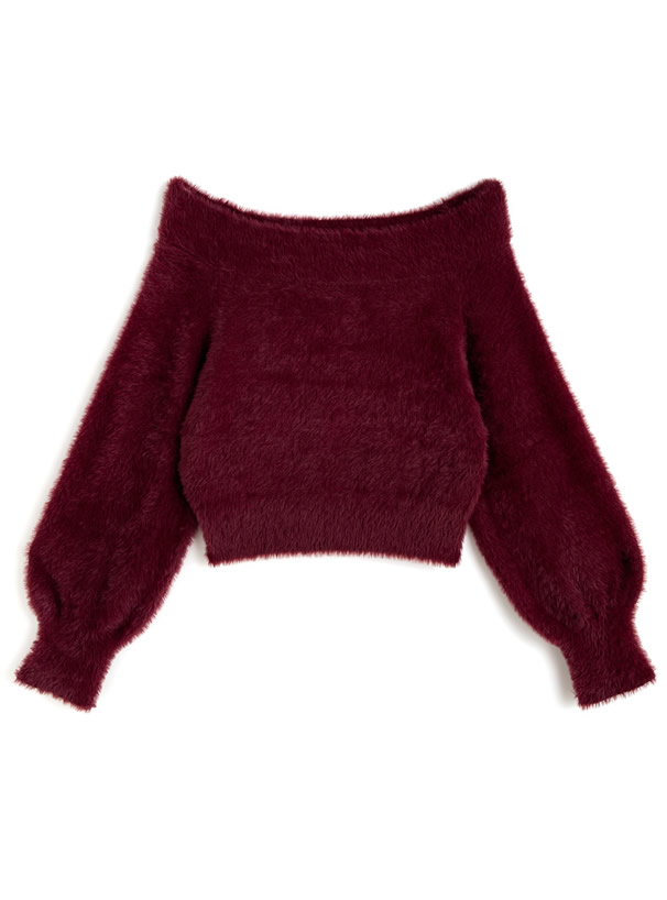 オフショルダーシャギーニットトップス