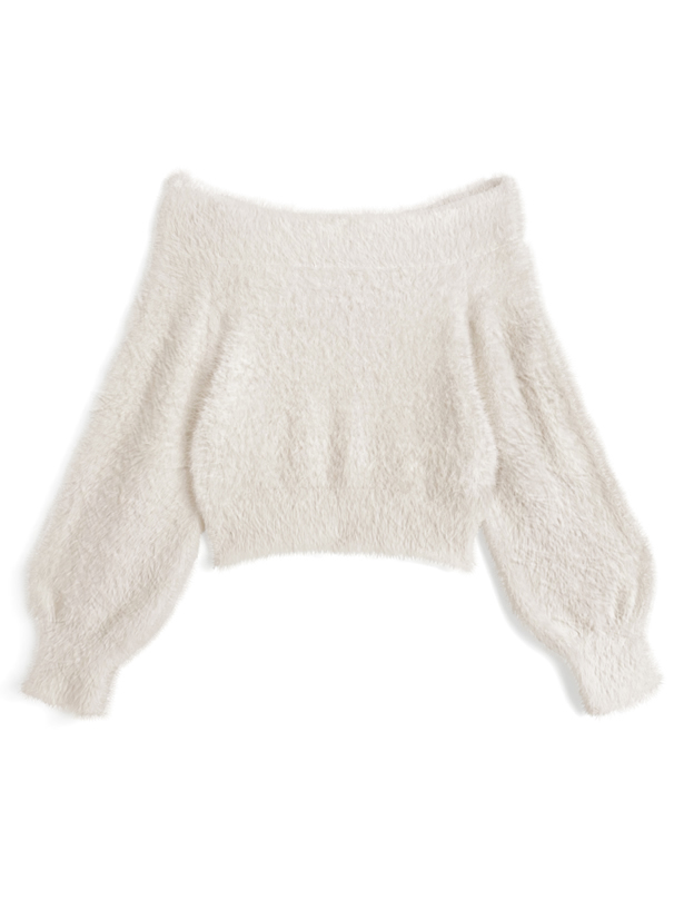 オフショルダーシャギーニットトップス