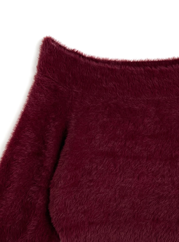 オフショルダーシャギーニットトップス