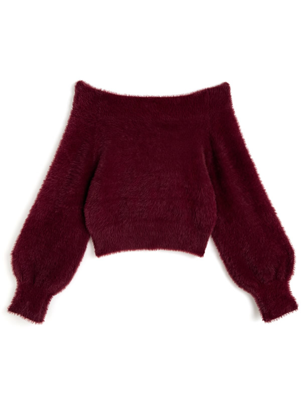 オフショルダーシャギーニットトップス